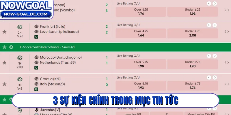 3 sự kiện chính trong mục tin tức