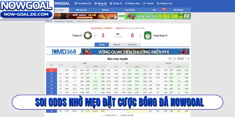 Soi odds nhờ mẹo đặt cược bóng đá Nowgoal