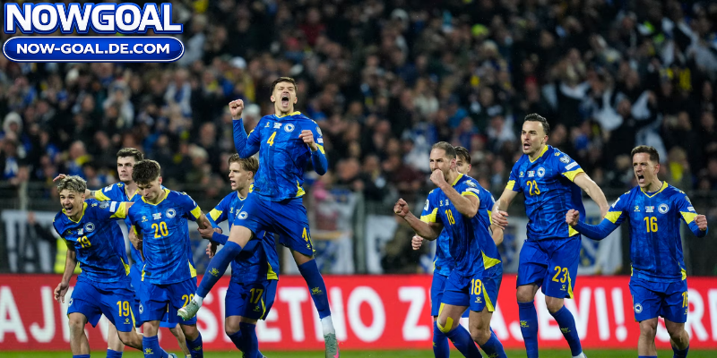 Đội tuyển Bosnia ăn mừng chiến thắng trước Italy tại vòng loại World Cup 2026 nowgoal